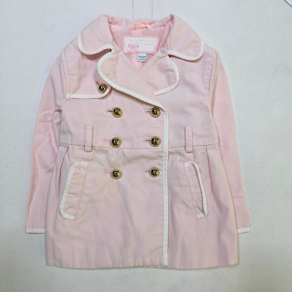 Janie and Jack Trench Coat Girls 18-24 Months Pink Gold Button Pea Coat Jacket